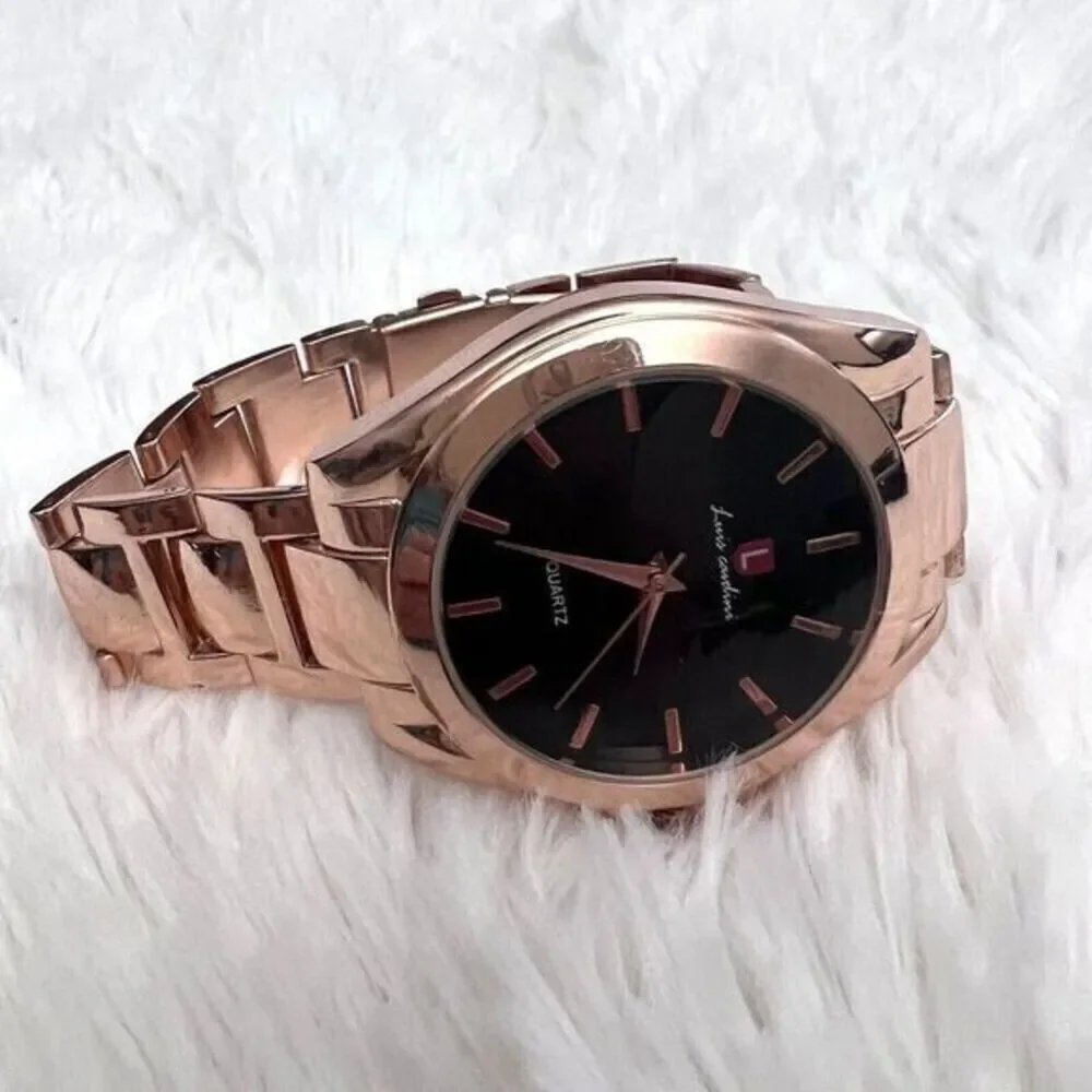 Luis Cardini Rose Gold Quartz Women's Watch Elegant Timepiece Black‎ Dial